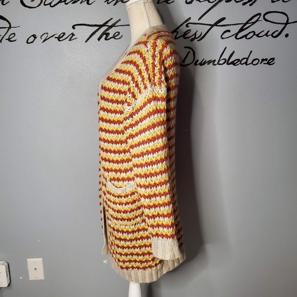 COCO + JAIMESON Orange & Yellow Striped Open Cardigan Sweater with Pockets - Picture 3 of 7